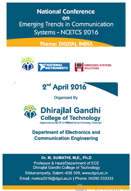 	
                National Conference - Emerging Trends in Communication System-NCETCS 2016